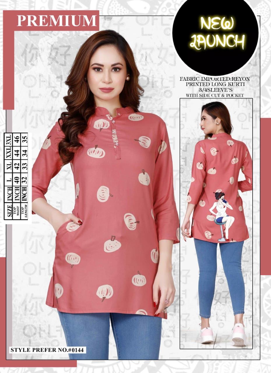 Summer Special Vol At 0144 Rayon Printed Top Catalog
